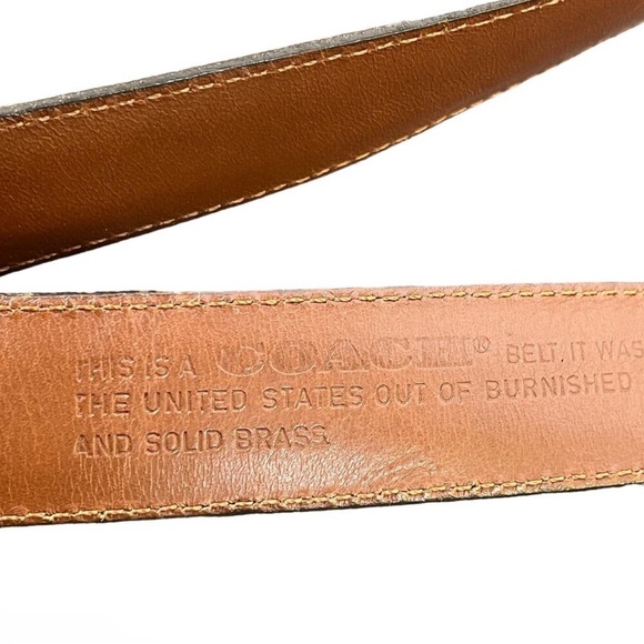 Coach Mocha Leather Dress Belt Men's Burnished Cowhide Brass Buckle 36" x 1" Y2K - Picture 6 of 7
